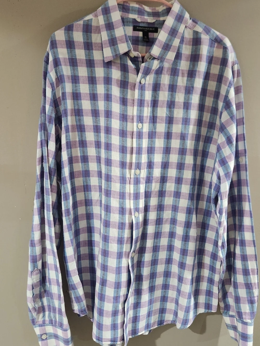 Banana Republic Plaid Button Down Shirt Linen Blend Kentucky Derby Size XL